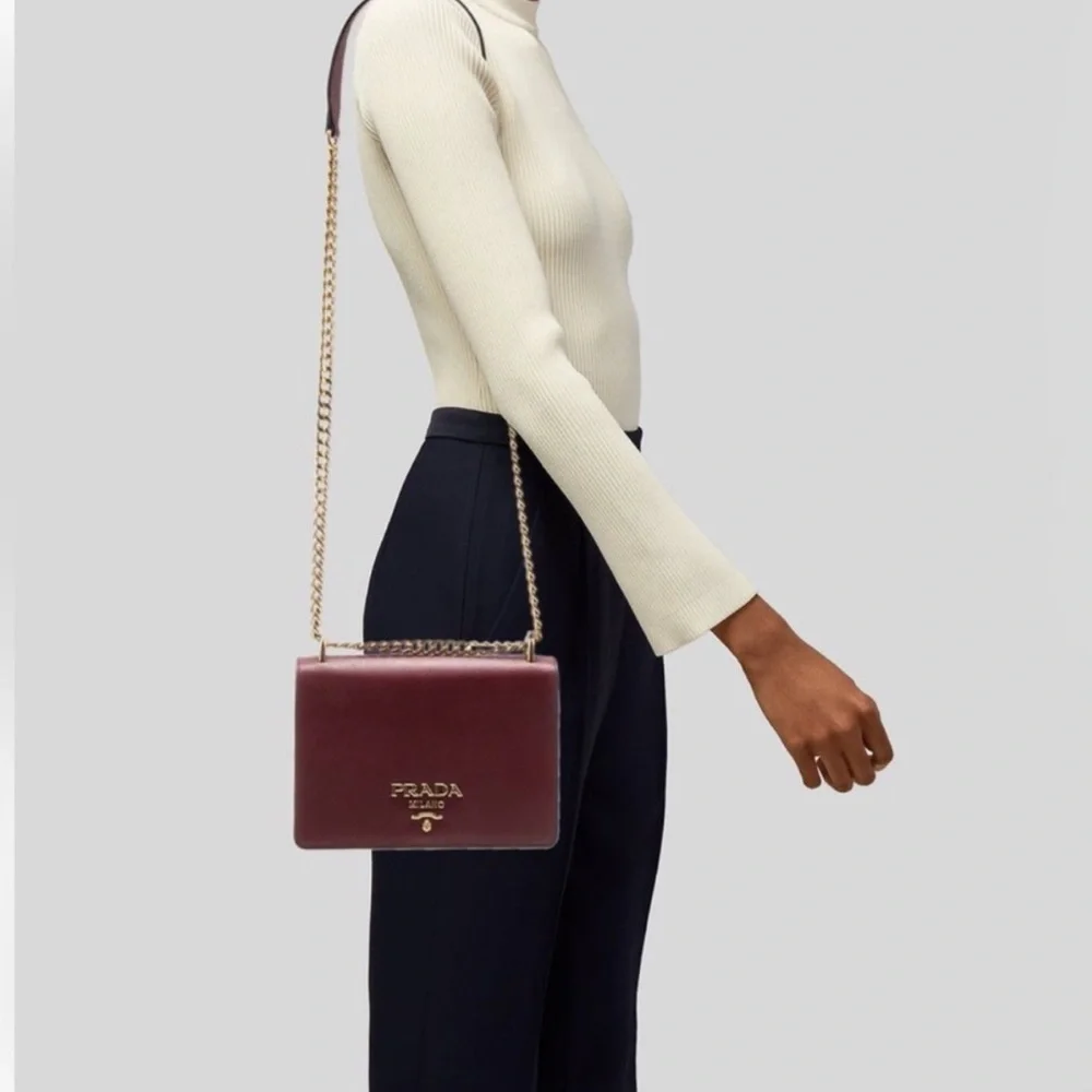Prada Maroon Leather Crossbody Bag with Gold Chain - Picture 2 of 7